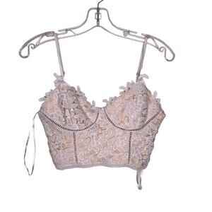 A. Peach Womens Top Size Small White Lace Crochet Cropped V-Neck Casual Blouse